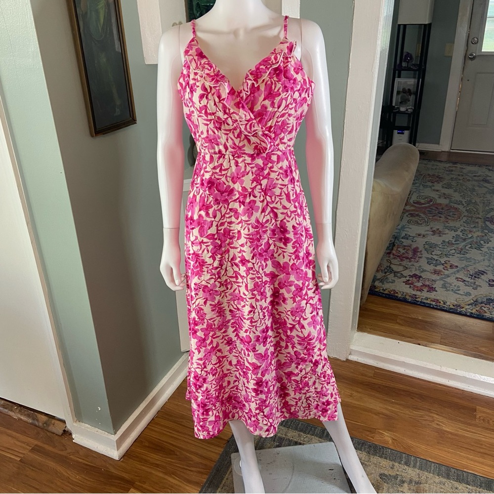 Speechless Pink Floral Midi Dress Ruffle Wrap Large L